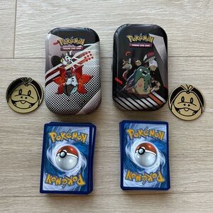 (2) Pokemon Mini Tins each with 50 Bulk Random Pokemon Cards & 1 Coin